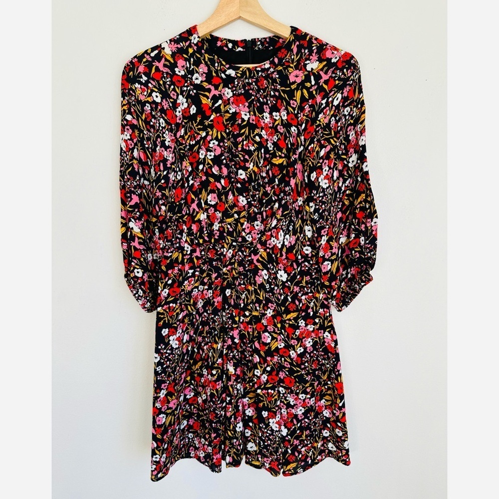 Whistles Floral Meadow Flippy Dress in Black and Pink - Picture 5 of 9